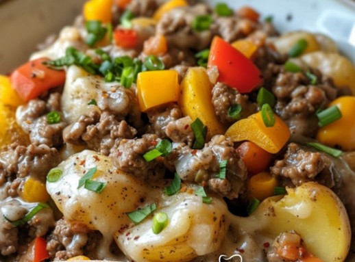 Crockpot Cheesesteak Potato Casserole