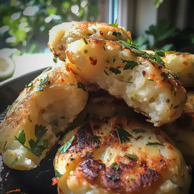 cheesy stuffed potato cakes